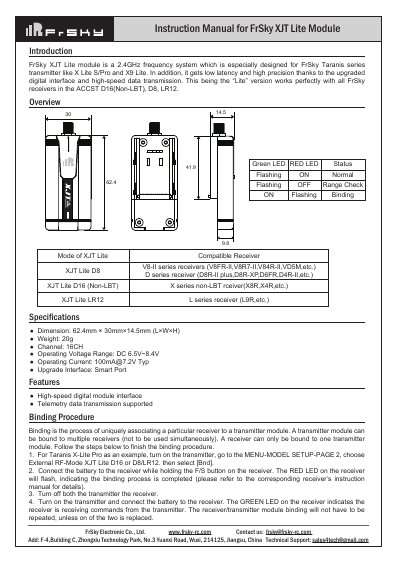 FrSky XJT Lite Module User Manual - cover page