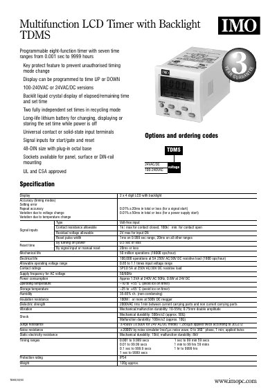 IMO TDMS Multifunction LCD Timer with Backlight User Manual - cover page