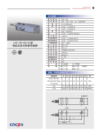 YUYAO PACIFIC CZL-YB-4B/4C Electronic Strain Weight Sensor Datasheet - cover page