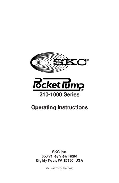SKC 210-1000 Series Pocket Pump Operating Instructions - cover page