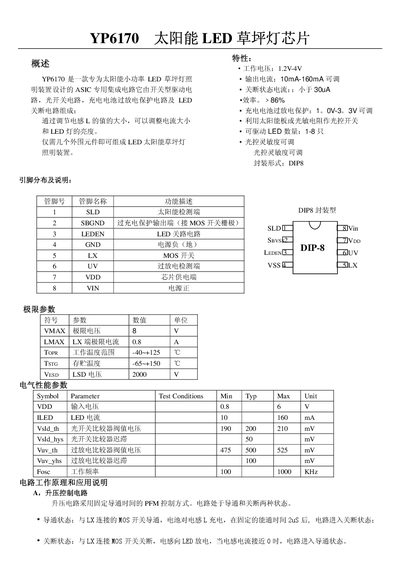 YP6170 Solar LED Lawn Light Chip Datasheet - cover page