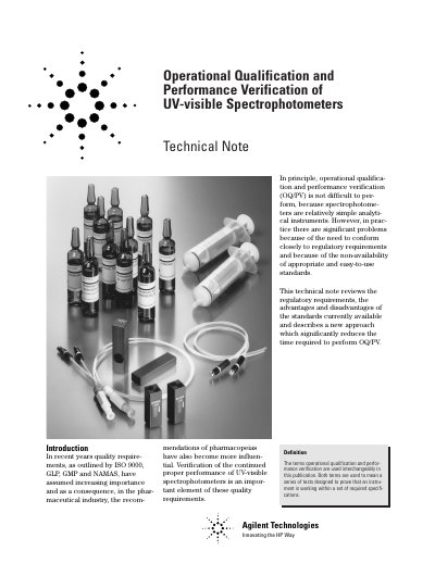 Agilent Operational Qualification Performance Verification of UV-visible Spectrophotometers Technical Note - cover page