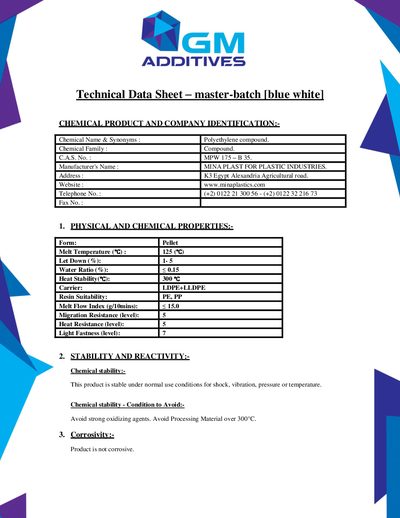 Mina Plast MPW 175 Polyethylene Compound Technical Data Sheet - cover page