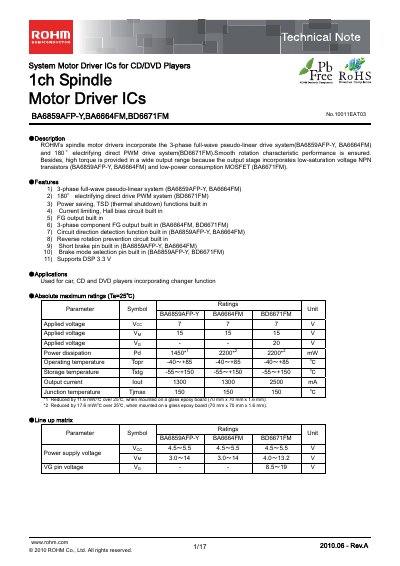 ROHM BA6859AFP-Y Motor Driver IC Datasheet - cover page