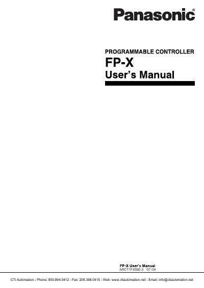 Panasonic FP-X Programmable Controller User's Manual - cover page
