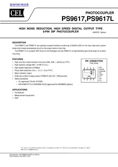 CEL PS9617/PS9617L Photocoupler Datasheet - cover page