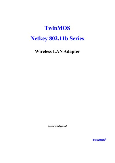 TwinMOS Netkey 802.11b Series Wireless LAN Adapter User's Manual - cover page