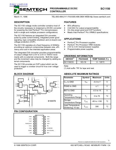 Semtech SC1150CS Programmable DC/DC Controller Datasheet - cover page
