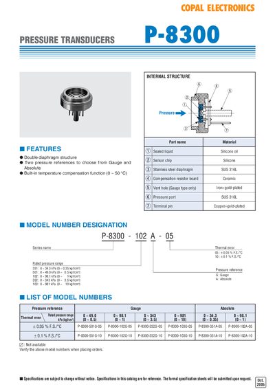 Copal Electronics P-8300 Pressure Transducer User Manual - cover page