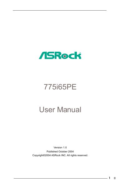ASRock 775i65PE Motherboard User Manual - cover page