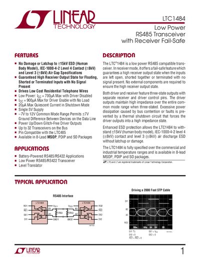 Linear Technology LTC1484 Datasheet - cover page