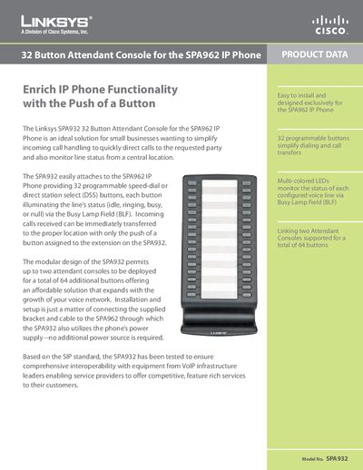 Linksys SPA932 Attendant Console User Manual - cover page