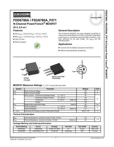 Fairchild FDD6780A/FDU6780A_F071 N-Channel MOSFET Datasheet - cover page