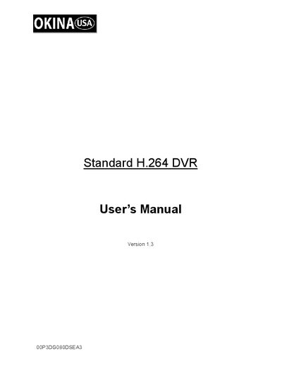 OKINA Standard H.264 DVR User Manual - cover page