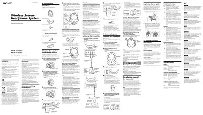 Sony MDR-RF840RK / MDR-RF860RK Wireless Stereo Headphone System User Manual - cover page