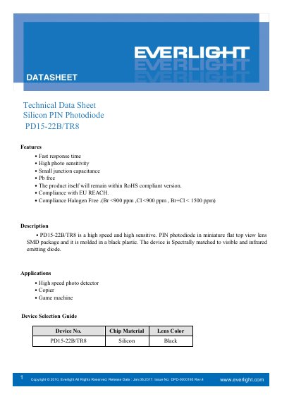 Everlight PD15-22B/TR8 Silicon PIN Photodiode Datasheet - cover page