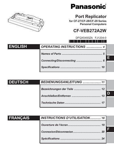 Panasonic CF-VEB272A2W Port Replicator Operating Instructions
