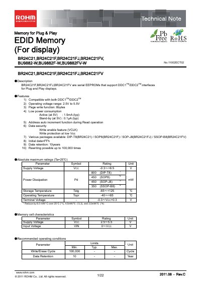 ROHM BU9882F-W Dual‑Port EEPROM Technical Note - cover page