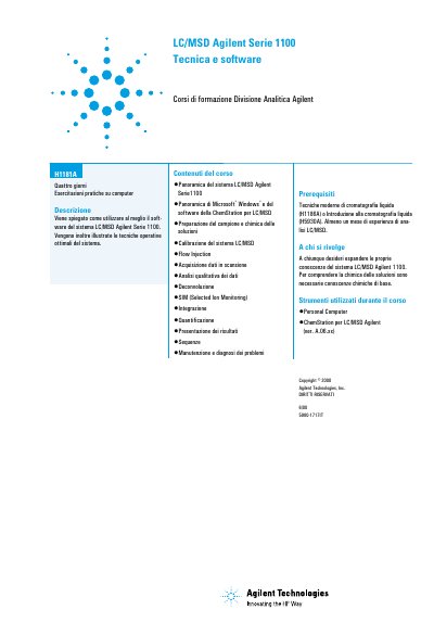 Agilent Technologies LC/MSD Agilent Serie 1100. Tecnica e software(H1181A) Manual - cover page