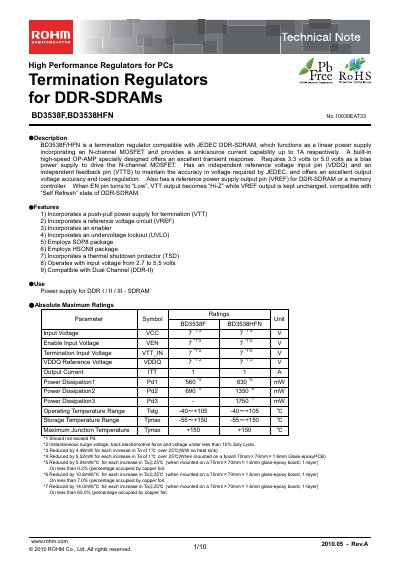 ROHM BD3538F Technical Note - cover page