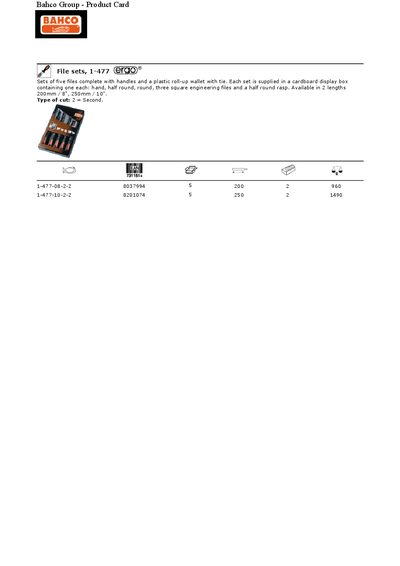 Bahco 1-477 File Set Product Card - cover page