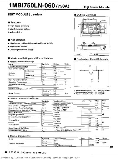 FUJI 1MBI750LN-060 Data Sheet  - cover page