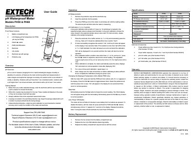 Extech PH50 & PH60 pH Waterproof Meter User Guide - cover page
