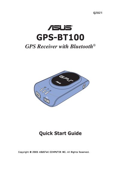 ASUS GPS-BT100 GPS Receiver with Bluetooth Quick Start Guide - cover page