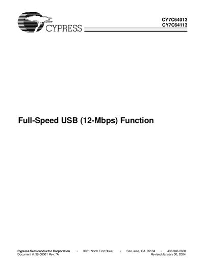Cypress CY7C64013, CY7C64113 Full-Speed USB (12 Mbps) Function Manual