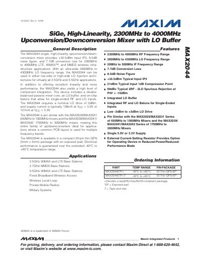 Maxim MAX2044 High-Linearity Mixer Datasheet - cover page