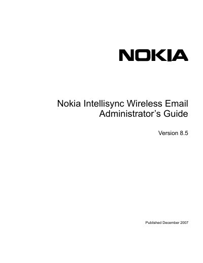 Nokia Intellisync Wireless Email Administrator Guide Version 8.5 - cover page