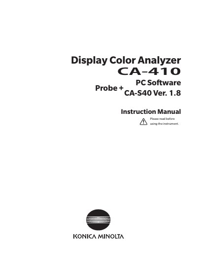 CA-410 Probe and CA-S40 Software User Manual - cover page