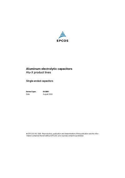 EPCOS Aluminum electrolytic capacitors Alu-X product lines handbook - cover page
