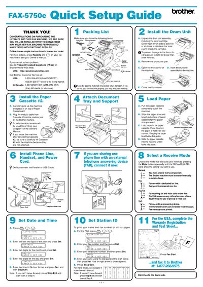 Brother FAX-5750E Fax Machine Quick Setup Guide