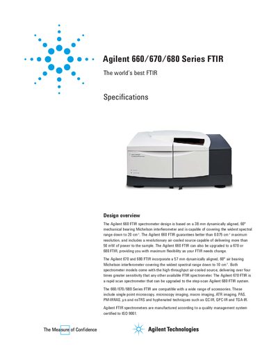 Agilent Cary 600 Series FTIR guaranteed specifications Manual - cover page