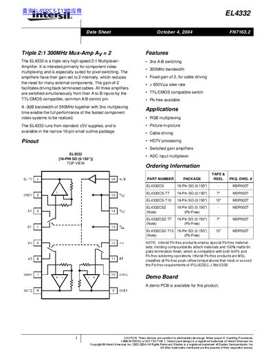 Intersil EL4332 Datasheet - cover page