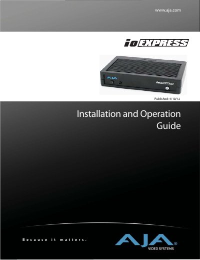 AJA Video io Express Installation and Operation Guide - cover page