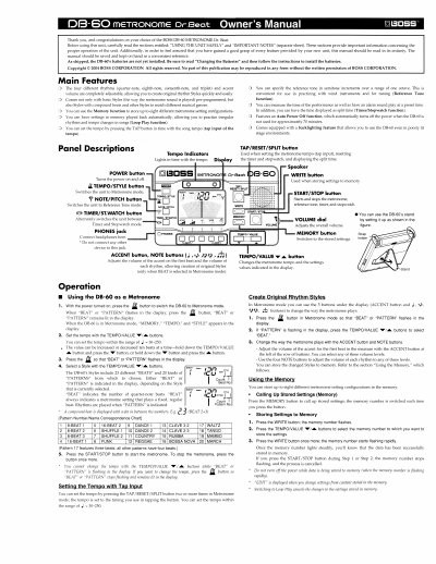 BOSS DB-60 Metronome Owner's Manual - cover page