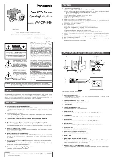 Panasonic WV-CP474H Color CCTV Camera Operating Instructions