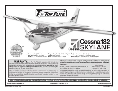 Top Flite Cessna 182 ARF Assembly and Operation Manual - cover page
