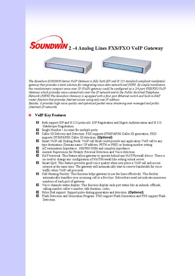 Soundwin S200/S400 Series VoIP Gateway Catalogue - cover page
