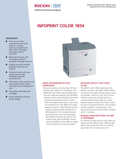 Ricoh InfoPrint Color 1854 Product Leaflet - cover page