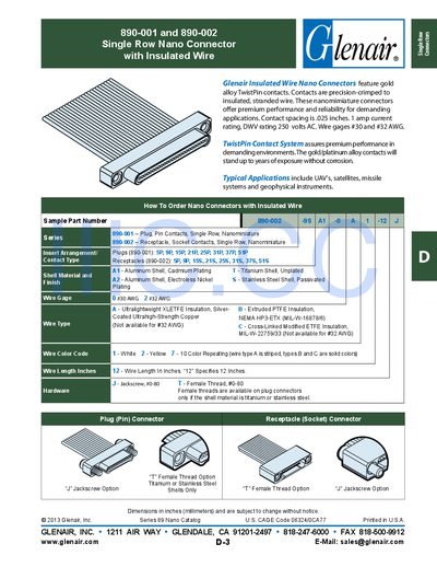 Glenair Series 89 Nano Connectors Catalog - cover page