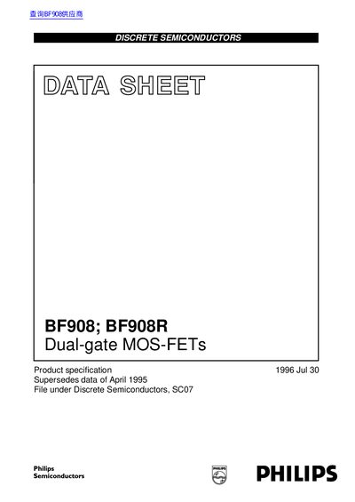 Philips BF908/BF908R Dual-gate MOS-FETs Datasheet