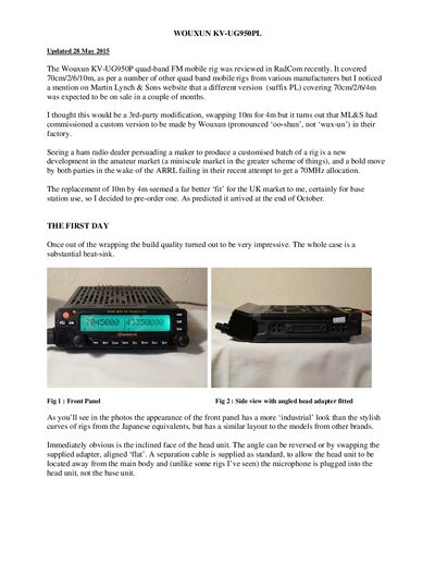 Wouxun KV-UG950PL FM Mobile Rig User Review