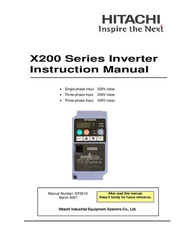 Hitachi X200 Series Inverter Instruction Manual - cover page