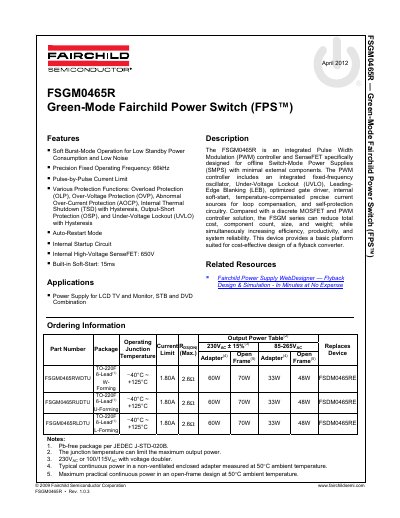 Fairchild FSGM0465R Green-Mode Fairchild Power Switch Datasheet - cover page