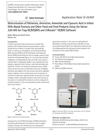 Varian 220-MS Ion Trap GC/MS/MS Application Note SI-02407 - cover page