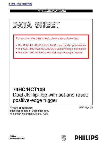 Philips 74HC/HCT109 Dual JK Flip-Flop Datasheet - cover page