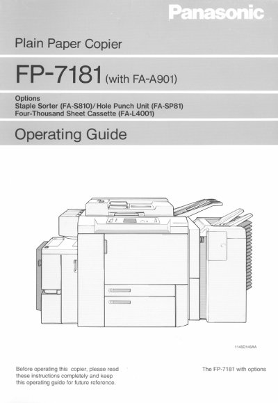Panasonic FP-7181 Plain Paper Copier Operating Instructions - cover page